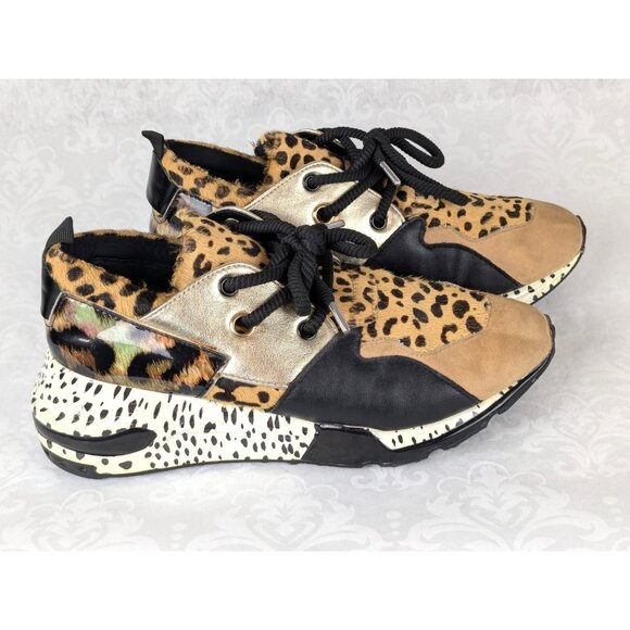 Steve Madden Cliff Wedge Sneakers Animal Print Leather Low Top Lace Up Size 9M - Picture 3 of 7